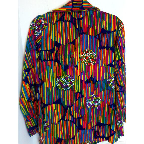 Vintage Colorful Neon Abstract Graphic Dagger Collar Psychedelic Top Blouse READ - Picture 7 of 7